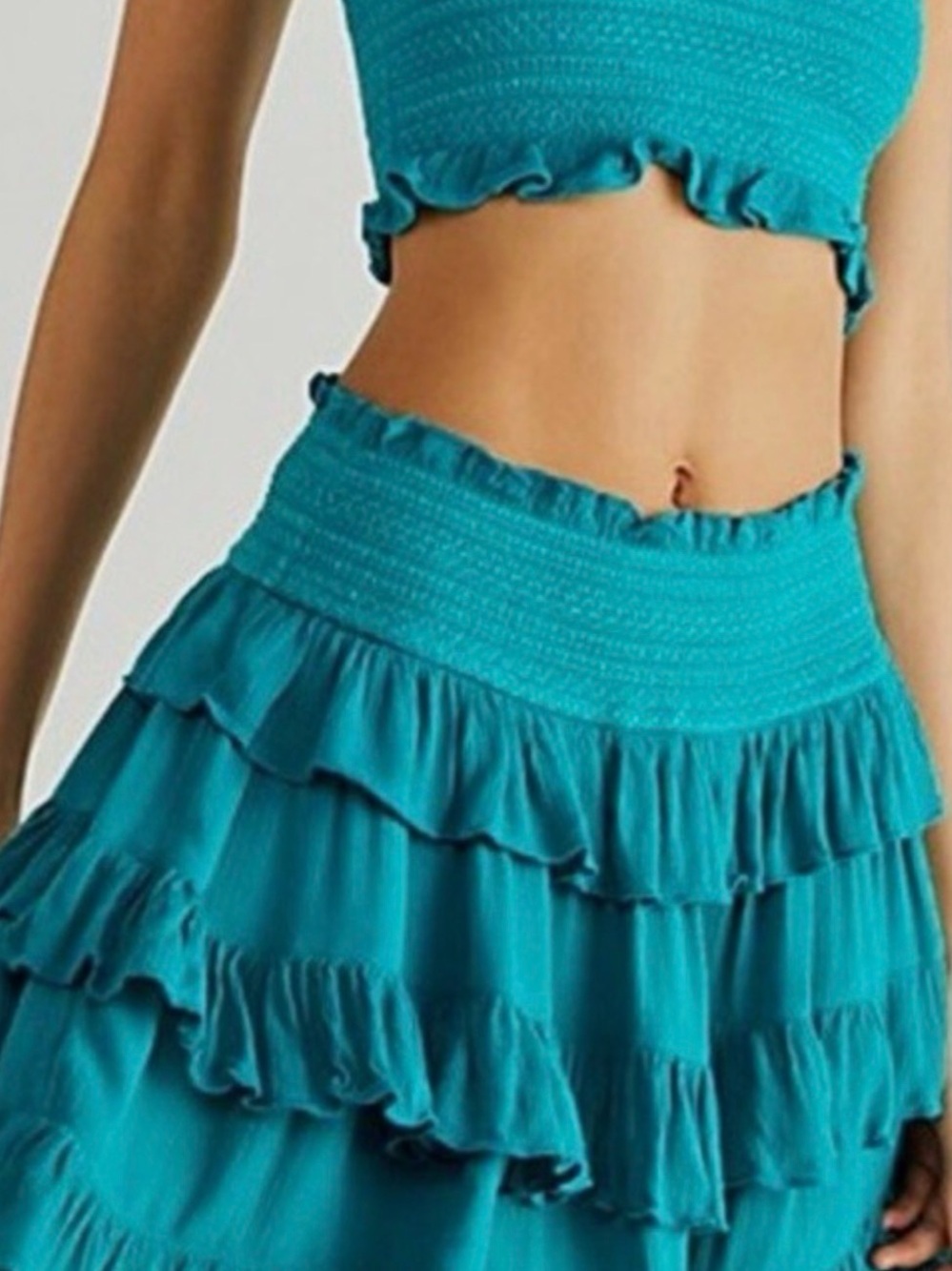 Free People Thalia Teal Tiered Ruffle Mini Skirt